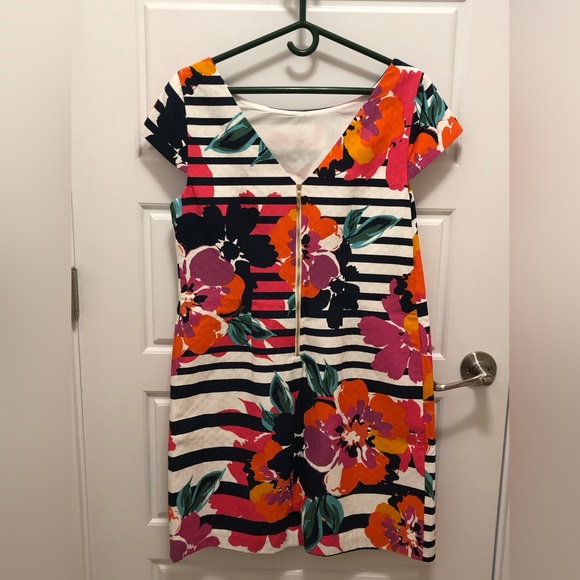 NWT ELIZA J Floral and Striped, 100% Cotton Dress with Cap Sleeves - Picture 2 of 10